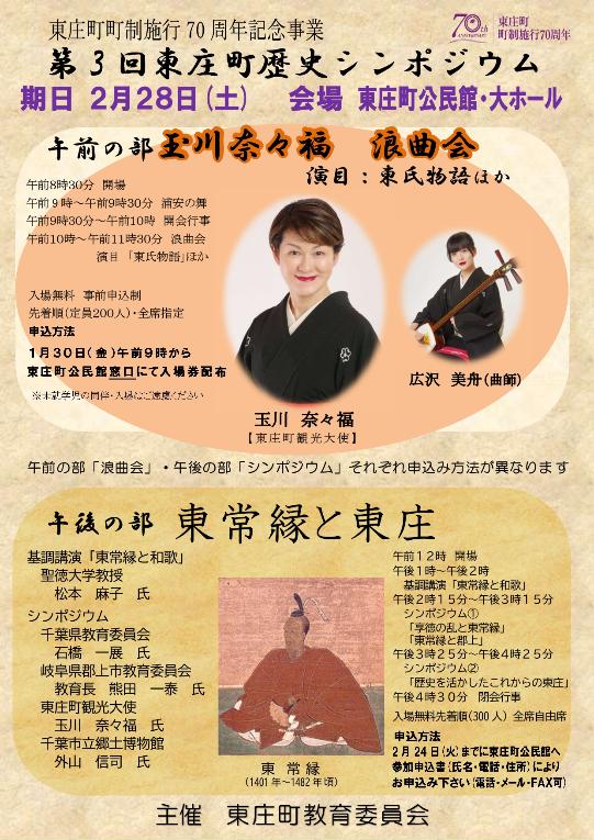第3回東庄町歴史シンポジウム「東常縁と東庄」開催チラシ1日画像