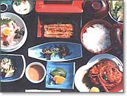 川魚の懐石料理を上から写した写真